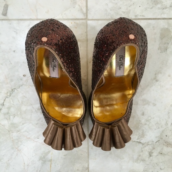 TED BAKER {7} Pumps Copper Sparkly Glitter Bow - Picture 10 of 13